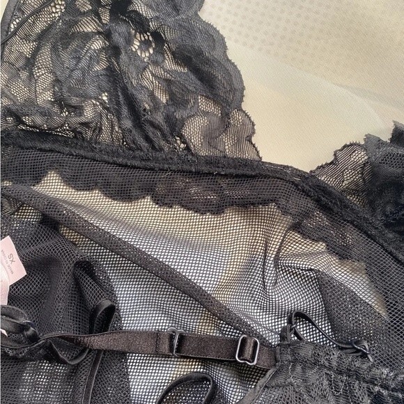 Victoria’s Secret Lingerie Chemise Slip Teddy Babydoll Black Mesh W Lace… - Picture 8 of 12